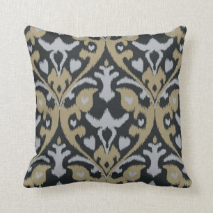 Modernes mutiges graues beige schwarzes ikat kissen