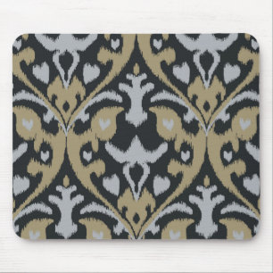 Modernes mutiges graues beige schwarzes ikat mousepad