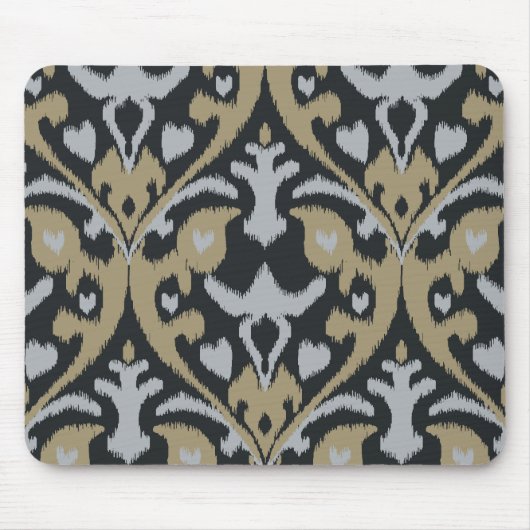 Modernes mutiges graues beige schwarzes ikat mousepad (Vorne)