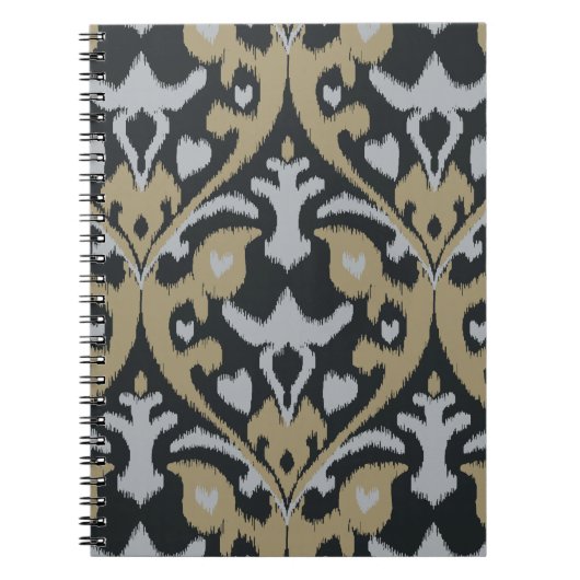 Modernes mutiges graues beige schwarzes ikat notizblock (Vorderseite)