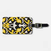 Modernes mutiges schwarzes gelbes ikat Stammes- Gepäckanhänger (Vorderseite horizontal)