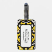 Modernes mutiges schwarzes gelbes ikat Stammes- Gepäckanhänger (Rückseite vertikal)