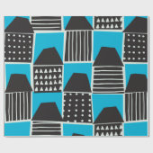 Modernes nahtloses Muster mit Häusern in Schwarz u Geschenkpapier (Flach)