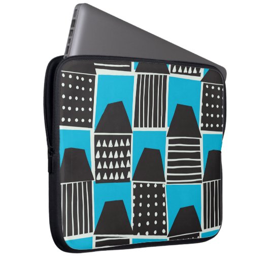 Modernes nahtloses Muster mit Häusern in Schwarz u Laptopschutzhülle (Vorne Rechts)