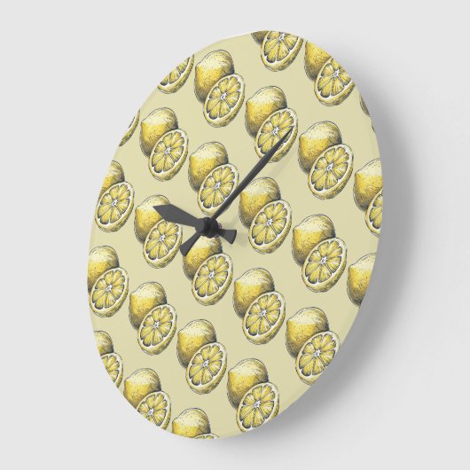 Modernes, nahtloses Muster Wasserfarbe Gelbe Zitro Große Wanduhr (Winkel)