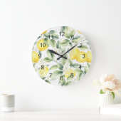 Modernes Nahtloses Muster Wasserfarbengelbe Zitron Große Wanduhr (Zuhause)