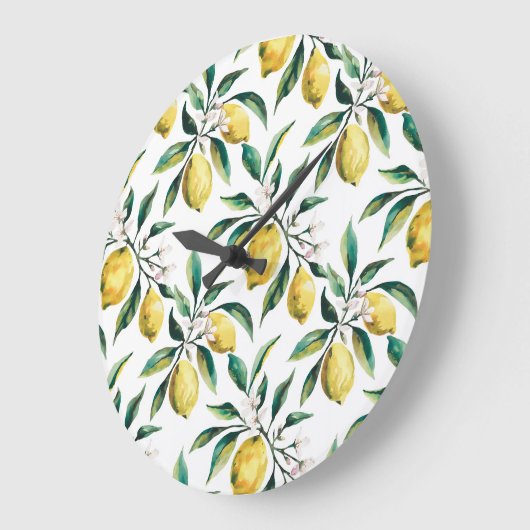Modernes Nahtloses Muster Wasserfarbengelbe Zitron Große Wanduhr (Winkel)