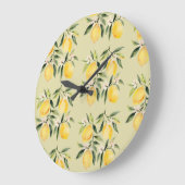 Modernes Nahtloses Muster Wasserfarbengelbe Zitron Große Wanduhr (Winkel)