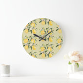 Modernes Nahtloses Muster Wasserfarbengelbe Zitron Große Wanduhr (Zuhause)