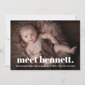 Modernes Name Baby Foto Birth Ankündigung (Vorderseite)