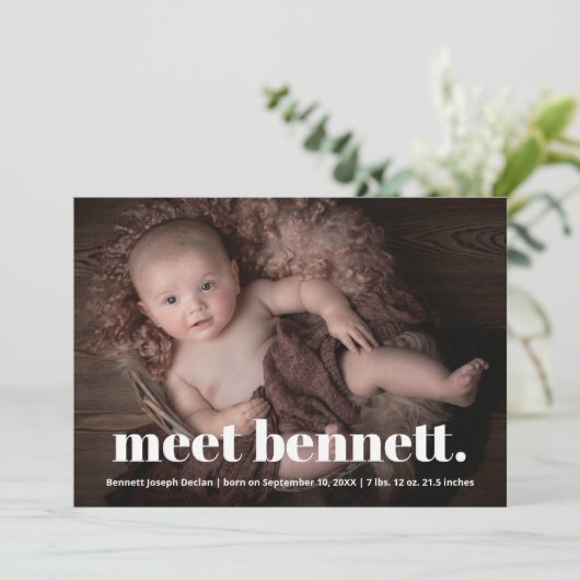 Modernes Name Baby Foto Birth Ankündigung (Stehend Vorderseite)