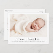 Modernes Name Baby Foto Geburtsankündigung Postkarte (Vorne/Hinten)