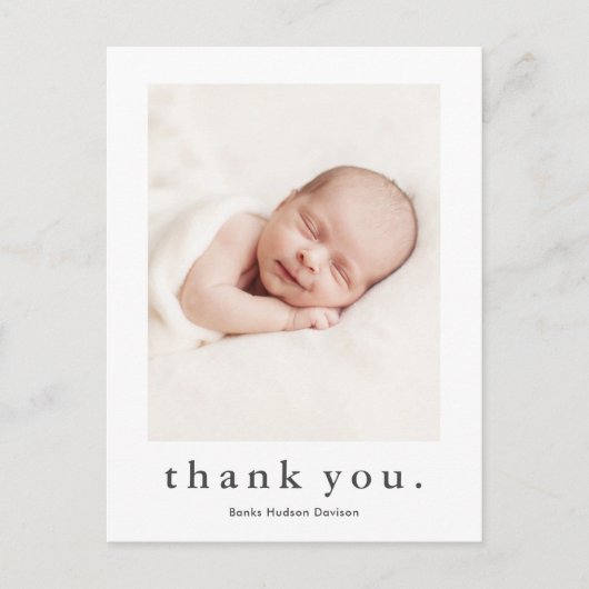 Modernes Name Foto Baby Vielen Dank Postkarte (Vorderseite)