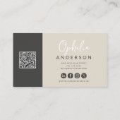 Modernes, natürliches Skript mit minimalem QRcode Visitenkarte (Rückseite)