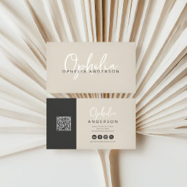 Modernes, natürliches Skript mit minimalem QRcode Visitenkarte