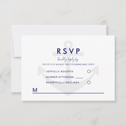 Modernes Nautic Anchor Wedding RSVP Karte (Vorderseite)