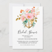 Modernes Nautic Floral Anchor Brautparty Einladung (Vorderseite)