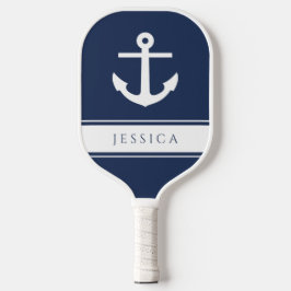 Modernes Nautical Anchor Navy Blue Pickleball Schläger