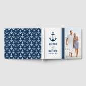 Modernes Nautical Navy Blue and White Wedding Foto Gästebuch (Voll)