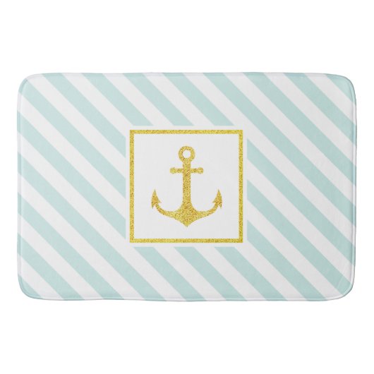 Modernes Nautikmuster Goldener Anker Badematte (Vorderseite)