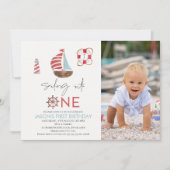 Modernes Nautiksegeln in den 1. Geburtstag Einladung (Vorderseite)