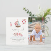 Modernes Nautiksegeln in den 1. Geburtstag Einladung (Stehend Vorderseite)