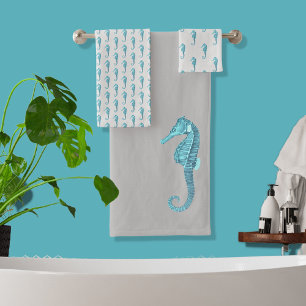 Modernes nautisches Seepferd Bad Aqua Aquamarin Gr Badhandtuch Set