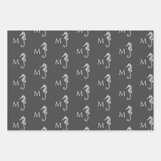 Modernes nautisches Seepferd Badezimmer Marine Gra Geschenkpapier Set (Vorderseite 3)