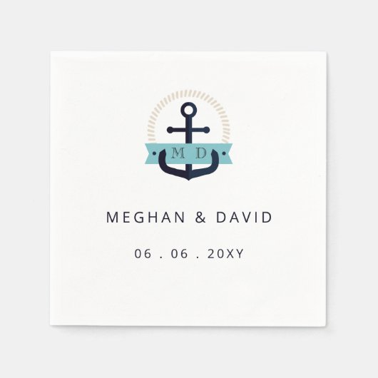 Modernes Navy Anchor Nautical Monogram Wedding Nic Serviette (Vorderseite)