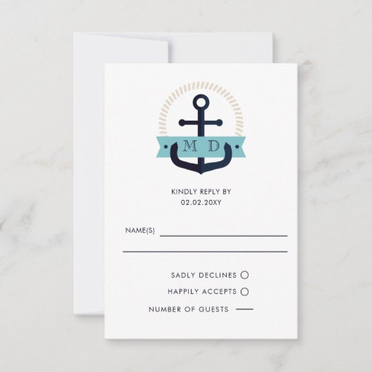 Modernes Navy Anchor Nautical Monogram Wedding RSV RSVP Karte (Vorderseite)