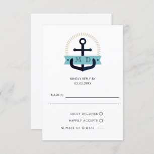 Modernes Navy Anchor Nautical Monogram Wedding RSV RSVP Karte