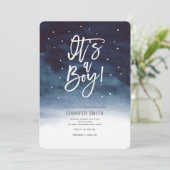Modernes Navy Blau, Baby Boy Dusche Einladung (Stehend Vorderseite)