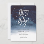 Modernes Navy Blau, Baby Boy Dusche Einladung (Vorderseite)