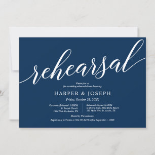 Modernes Navy Blau, Hochzeit und Probe Einladung
