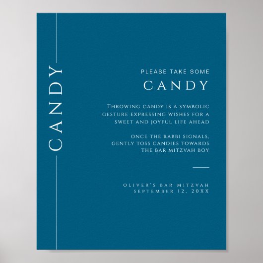 Modernes Navy Blau und Weiß Bar Mitzvah Candy Sign Poster (Vorne)