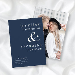 Modernes Navy Blue Ampersand Foto Save The Date