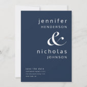 Modernes Navy Blue Ampersand Foto Save The Date (Vorderseite)