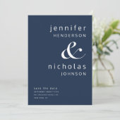 Modernes Navy Blue Ampersand Foto Save The Date (Stehend Vorderseite)