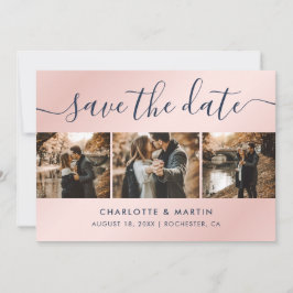 Modernes Navy Blue and Blush Pink Wedding Foto Save The Date