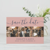 Modernes Navy Blue and Blush Wedding Foto Save The Date (Stehend Vorderseite)