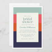 Modernes Navy Blue and Red Stripes Brautparty Einladung (Vorne/Hinten)