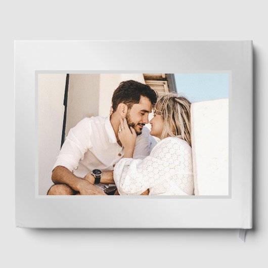 Modernes Navy Blue and Silver Wedding Foto Gästebuch (Rückseite)