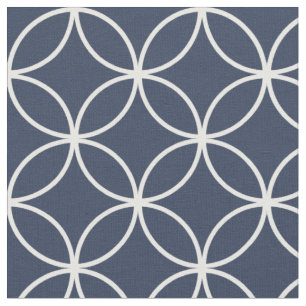 Modernes Navy Blue and White Circle Diamond Muster Stoff