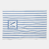 Modernes Navy Blue and White Strip Monogramm Geschirrtuch (Horizontal)