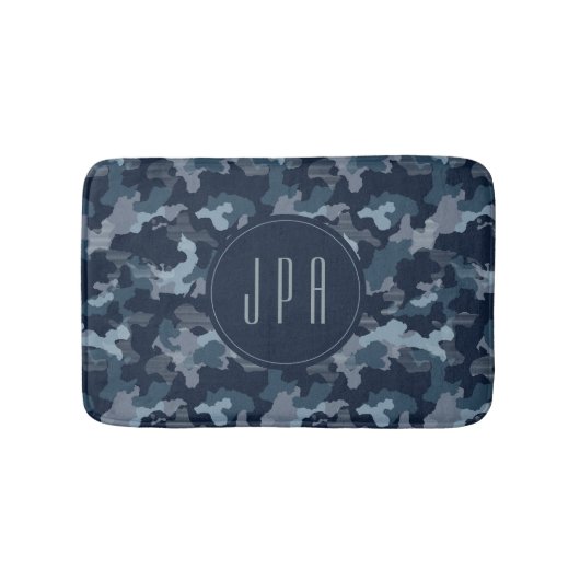 Modernes Navy Blue Army Camouflage Muster Monogram Badematte (Vorderseite)