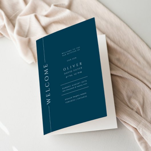 Modernes Navy Blue Bar Mitzvah Booklet geklappt Programm