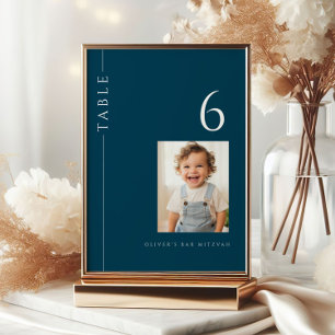 Modernes Navy Blue Bar Mitzvah Tischnummer Foto