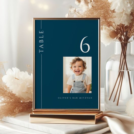 Modernes Navy Blue Bar Mitzvah Tischnummer Foto
