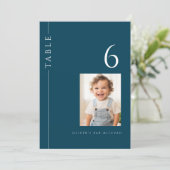 Modernes Navy Blue Bar Mitzvah Tischnummer Foto (Stehend Vorderseite)