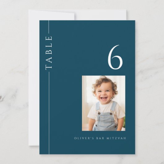Modernes Navy Blue Bar Mitzvah Tischnummer Foto (Rückseite)